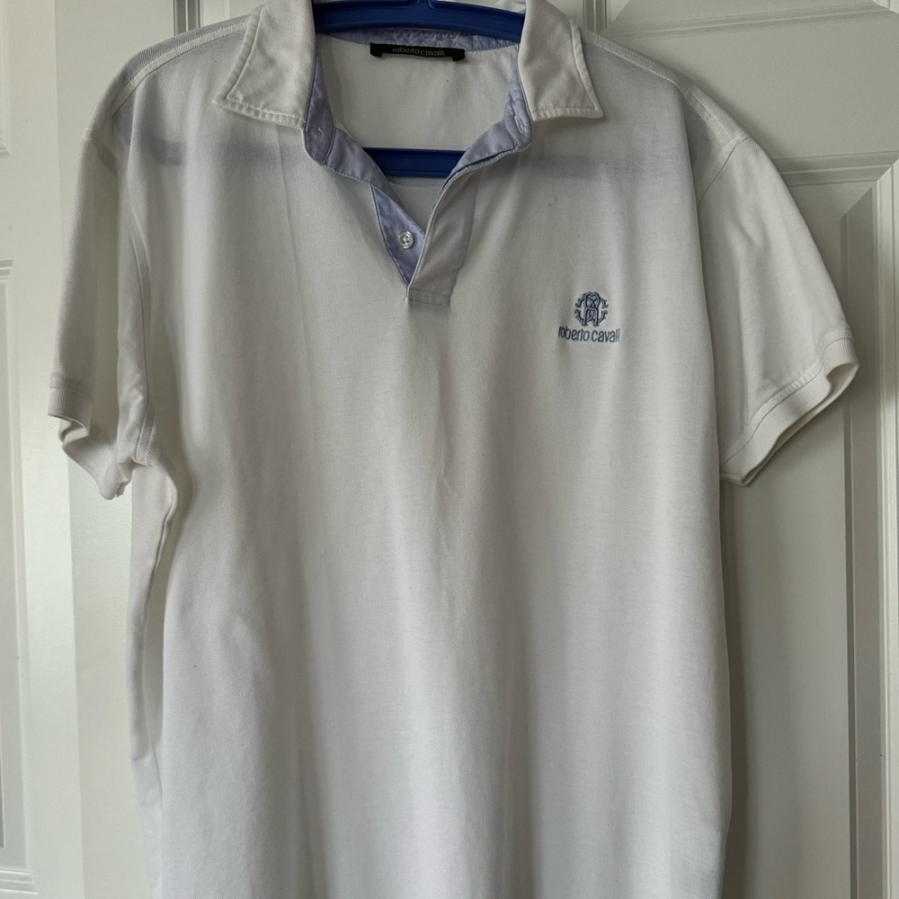 Roberto Cavalli White/Blue Polo Shirt